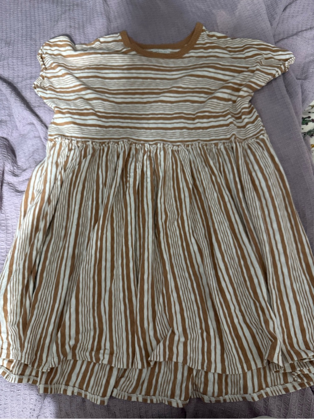 Women’s Striped Cream and Brown Short Sleeve Dress